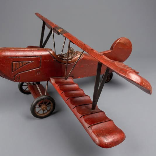 Antique Primitive Wood Biplane Model